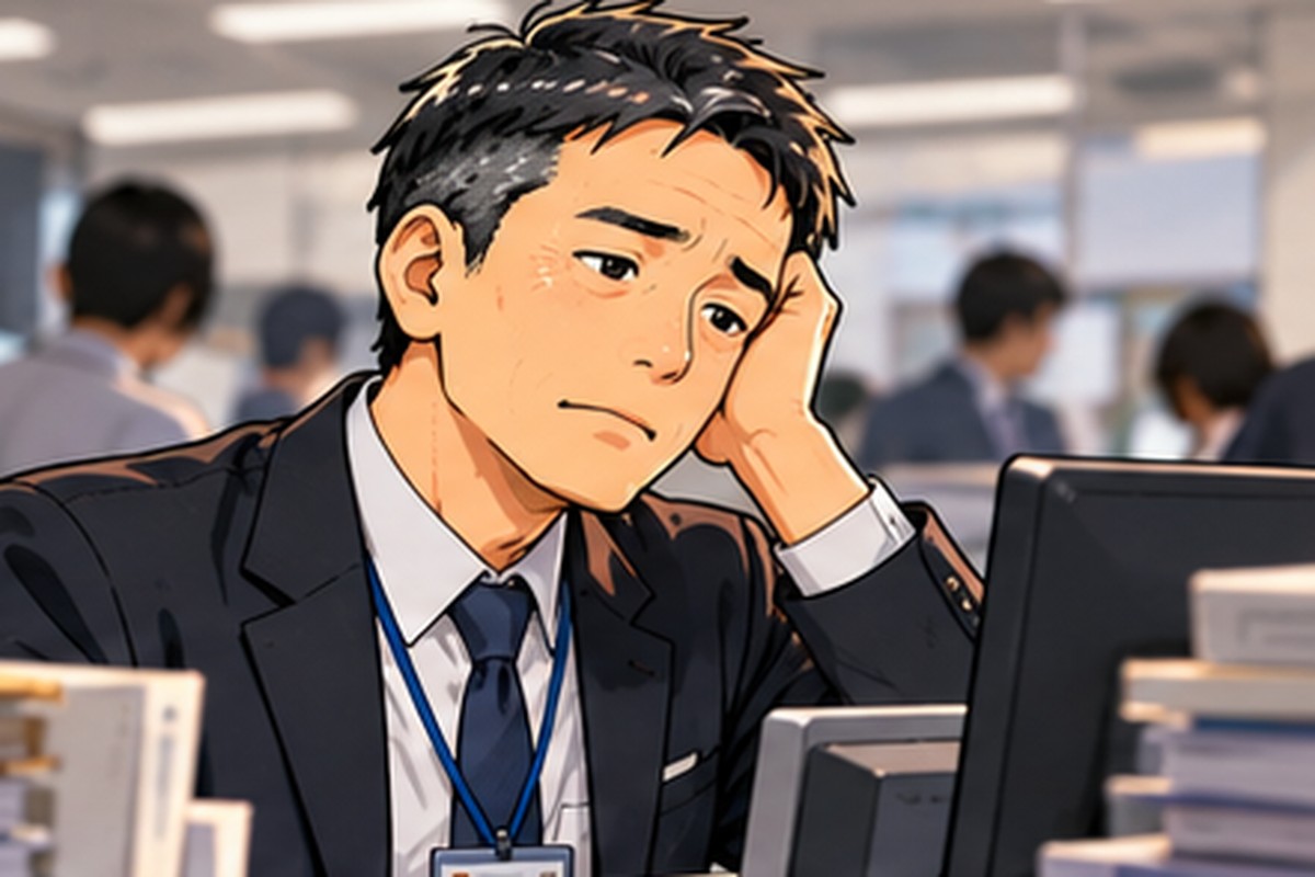 職場のデスクで今後の働き方を考える男性